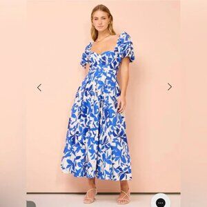 Shona Joy Puff Sleeve Bustier Midi Dress Bleue Size AU 12 US 8